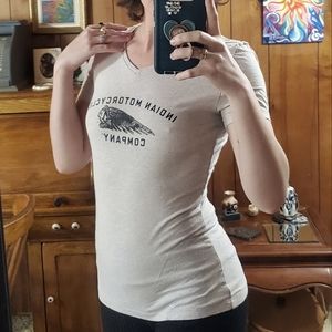 Cream colored white short sleeved Indian Motorcycles Brand tee